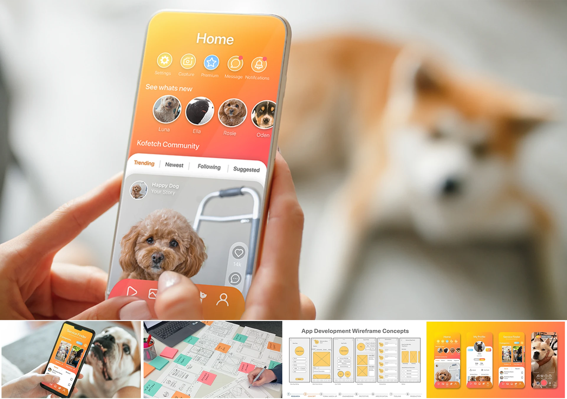 Kofetch app mock-up demonstrating user flow and interface validation